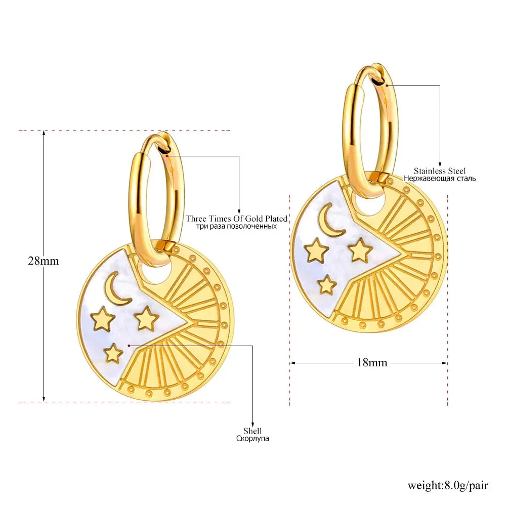 Fashion Shell Star Moon Hoop Earrings For Women