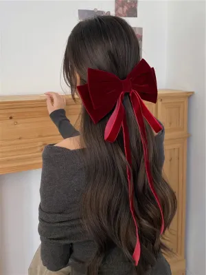 Fashion Vintage Solid Color Head Bow Female Christmas Hair Accessory