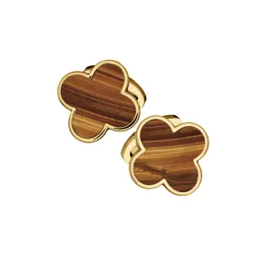 Four Leaf Clover Tigers Eye 18K Gold Vermeil