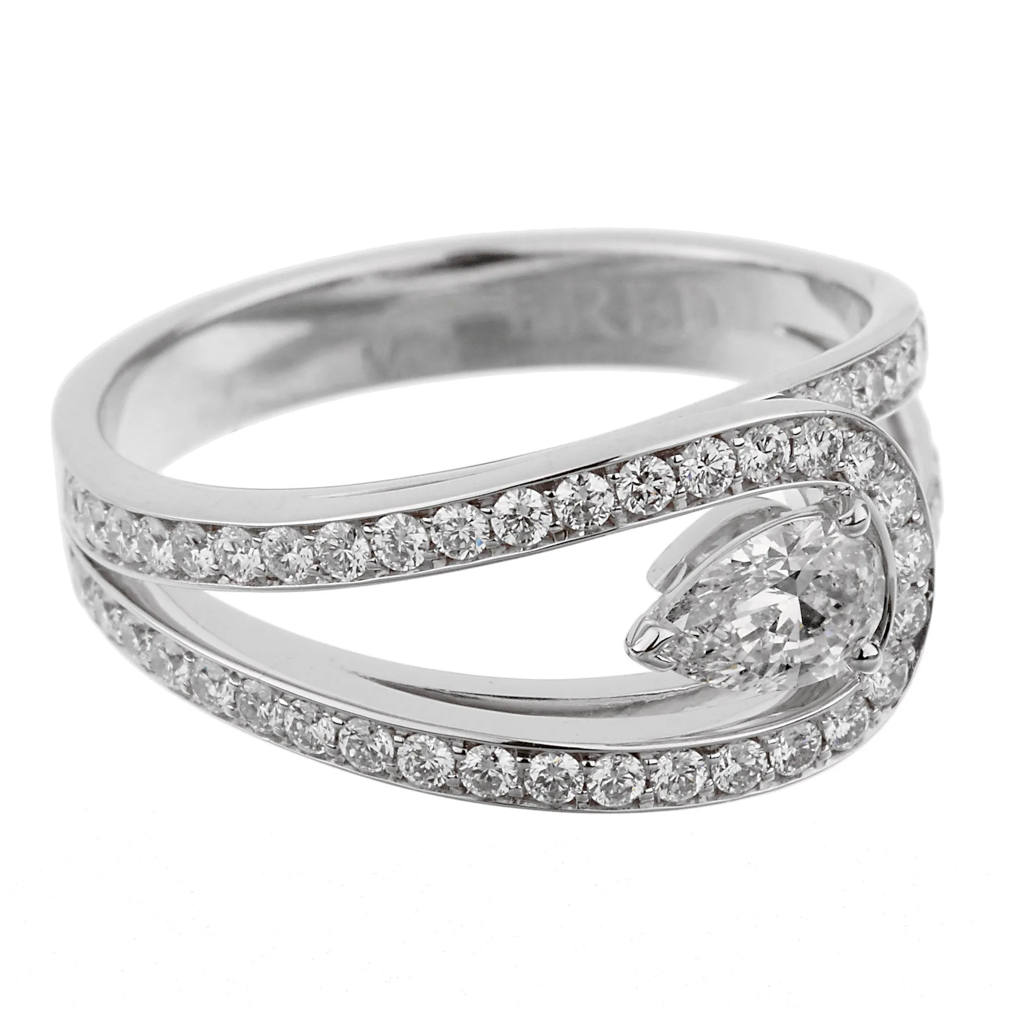 Fred of Paris .85ct Lovelight Pear Diamond Platinum Ring Sz 5