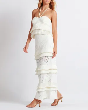 Fringe Trim Lace Maxi Skirt