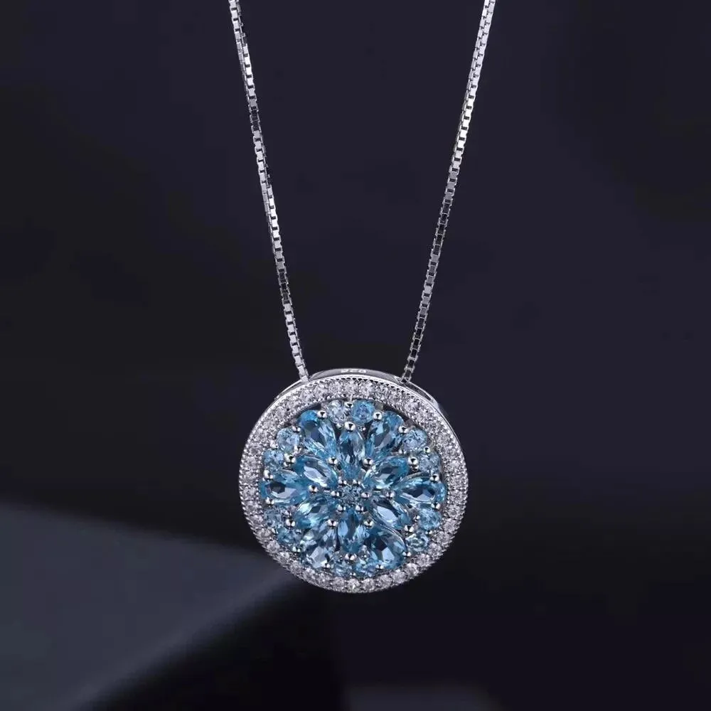 GEM'S BALLET Natural Swiss Blue Topaz Gemstone Jewelry Sets 925 Sterling Silver Gorgeous Earrings Ring Pendant Set For Women