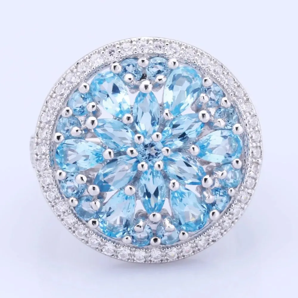 GEM'S BALLET Natural Swiss Blue Topaz Gemstone Jewelry Sets 925 Sterling Silver Gorgeous Earrings Ring Pendant Set For Women