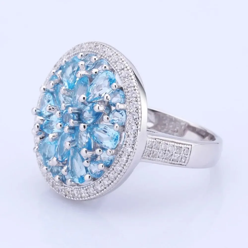 GEM'S BALLET Natural Swiss Blue Topaz Gemstone Jewelry Sets 925 Sterling Silver Gorgeous Earrings Ring Pendant Set For Women