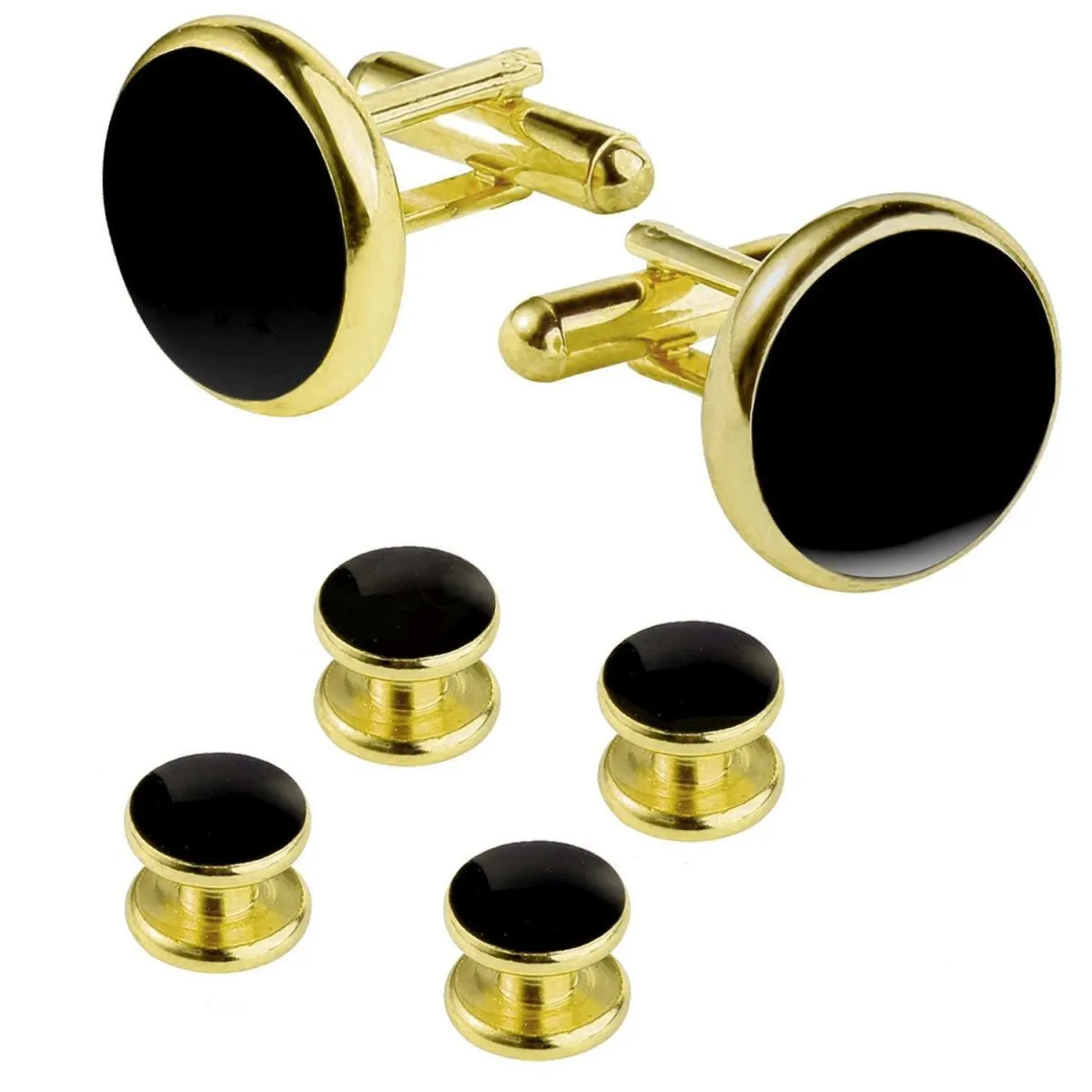 Gold Black Kurta Button Tuxedo Cufflinks In Box