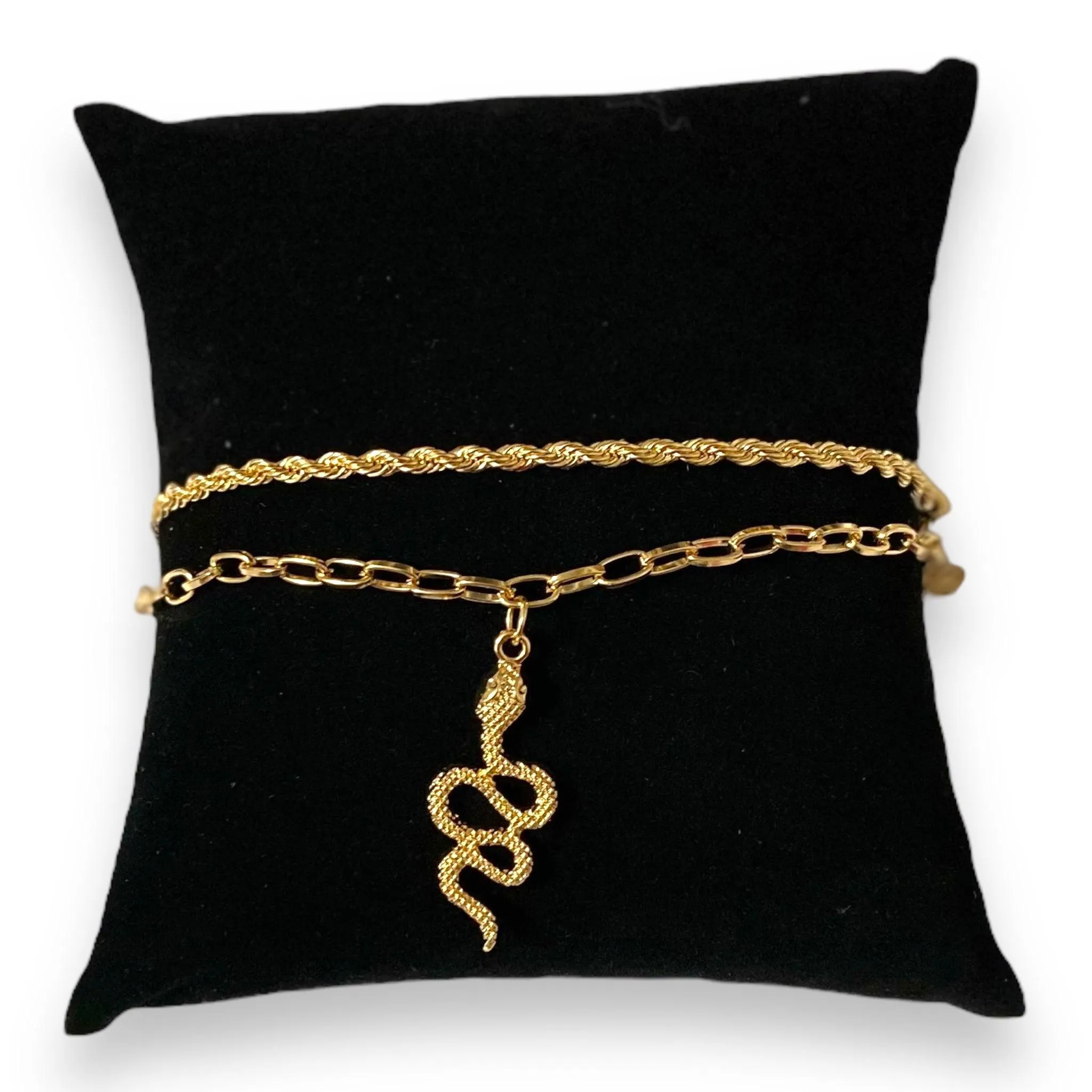 Gold Charming Snake Rope Anklet Bracelet Set of 2