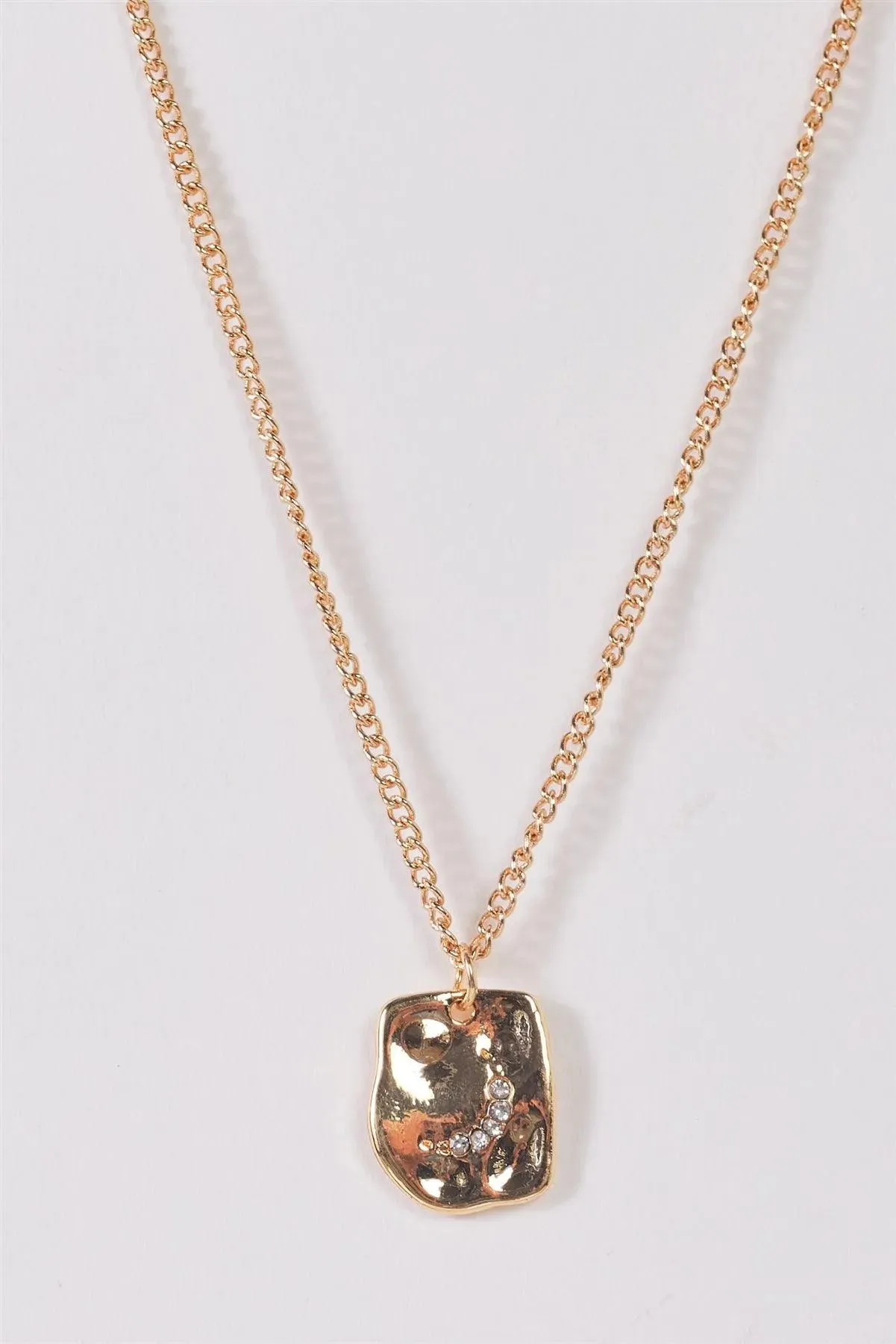Gold Link Chain Rectangle Crystals Moon Pendant Necklace