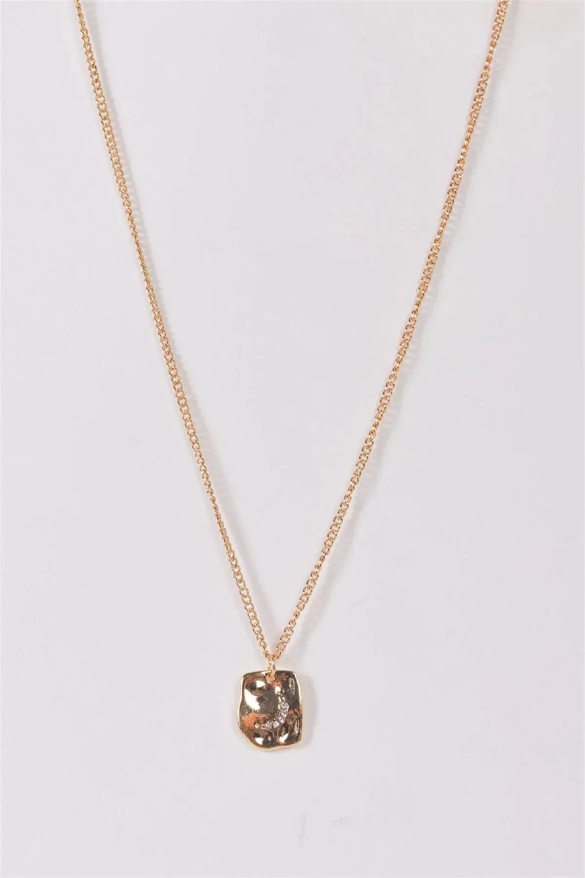 Gold Link Chain Rectangle Crystals Moon Pendant Necklace