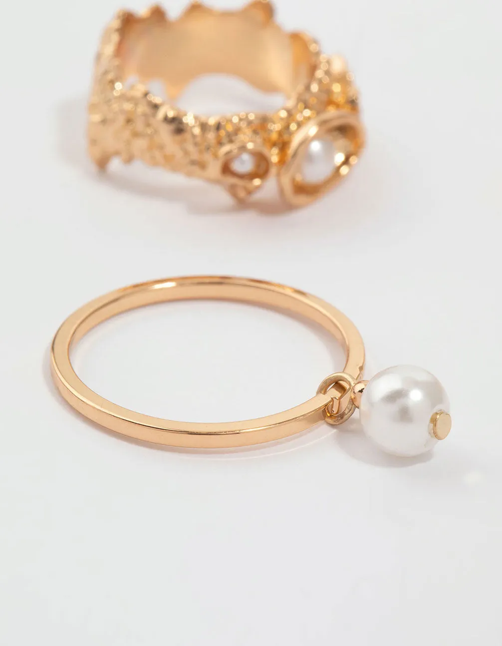 Gold Molten Thin Pearl Stacking Rings 4-Pack
