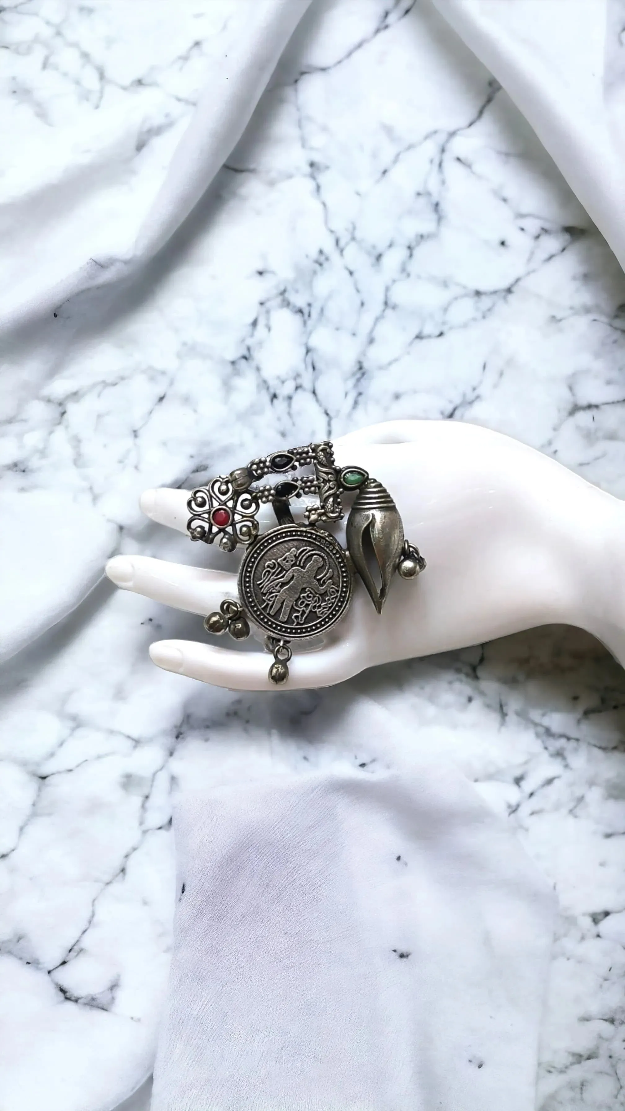 Gopadma Silver Lookalike Oxidised Finger Ring