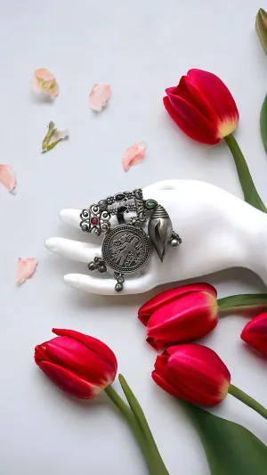 Gopadma Silver Lookalike Oxidised Finger Ring