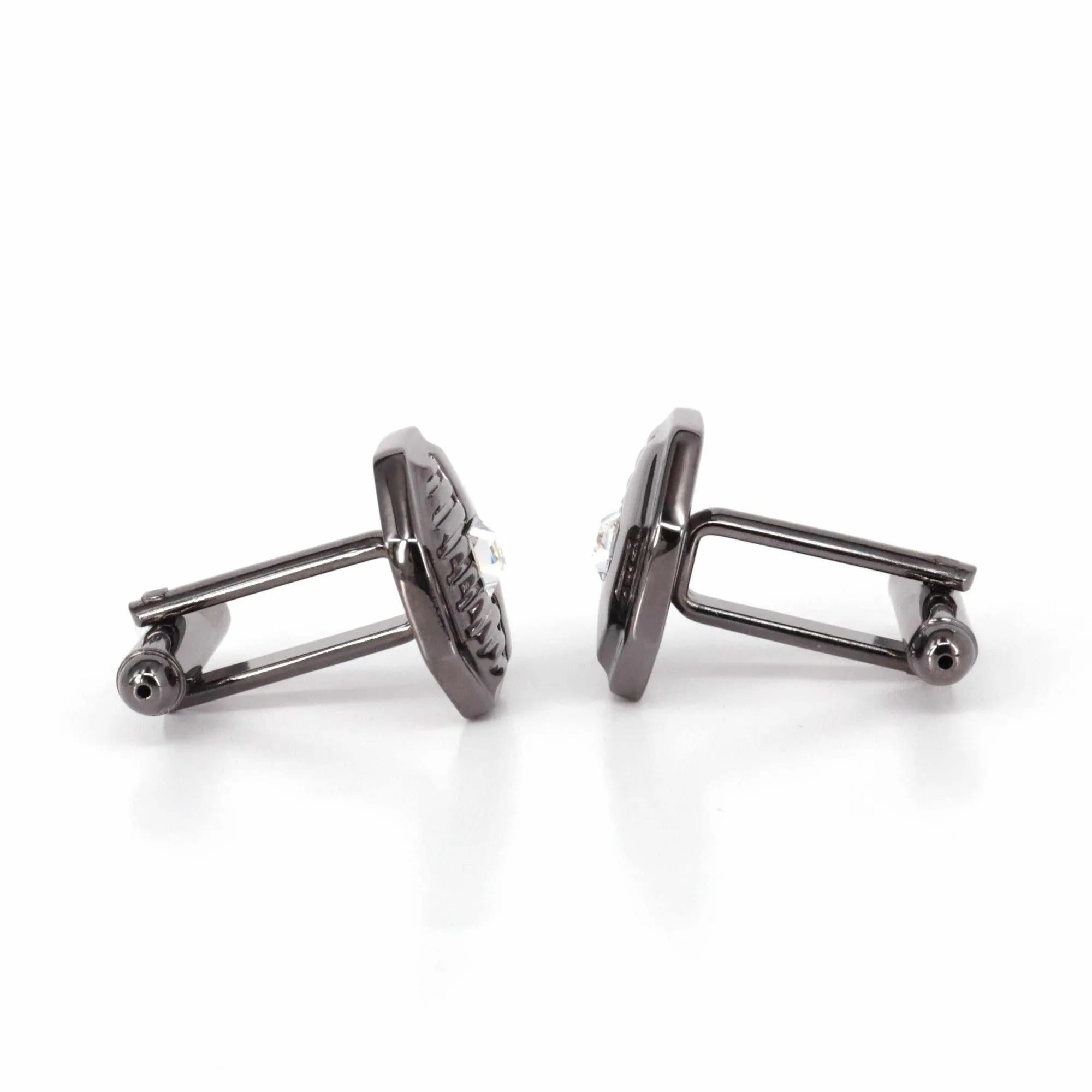 Gunmetal Hexagon with 1 clear diamond crystal Cufflinks  (Online Exclusive)