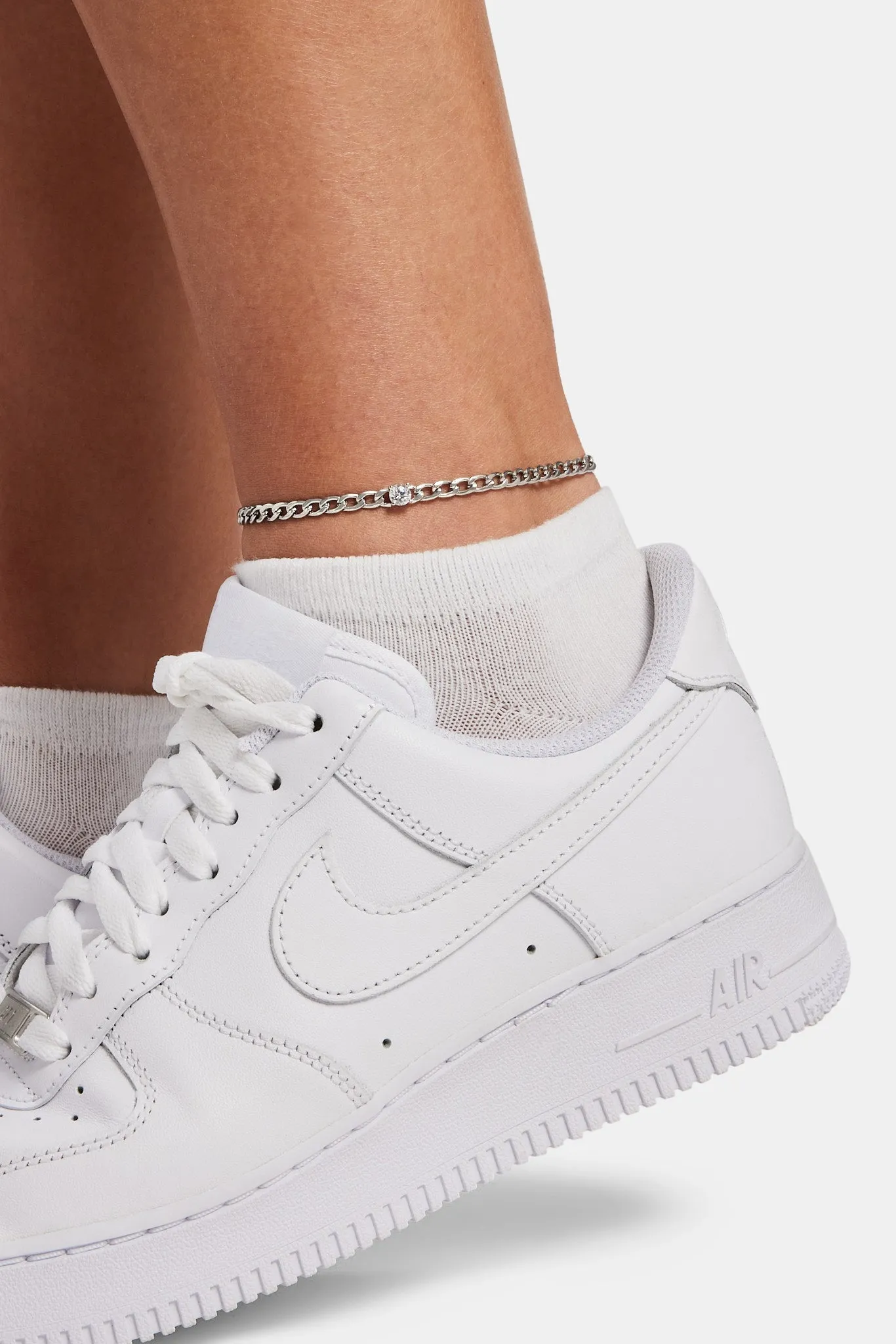 Iced CZ Gem Cuban Anklet - White