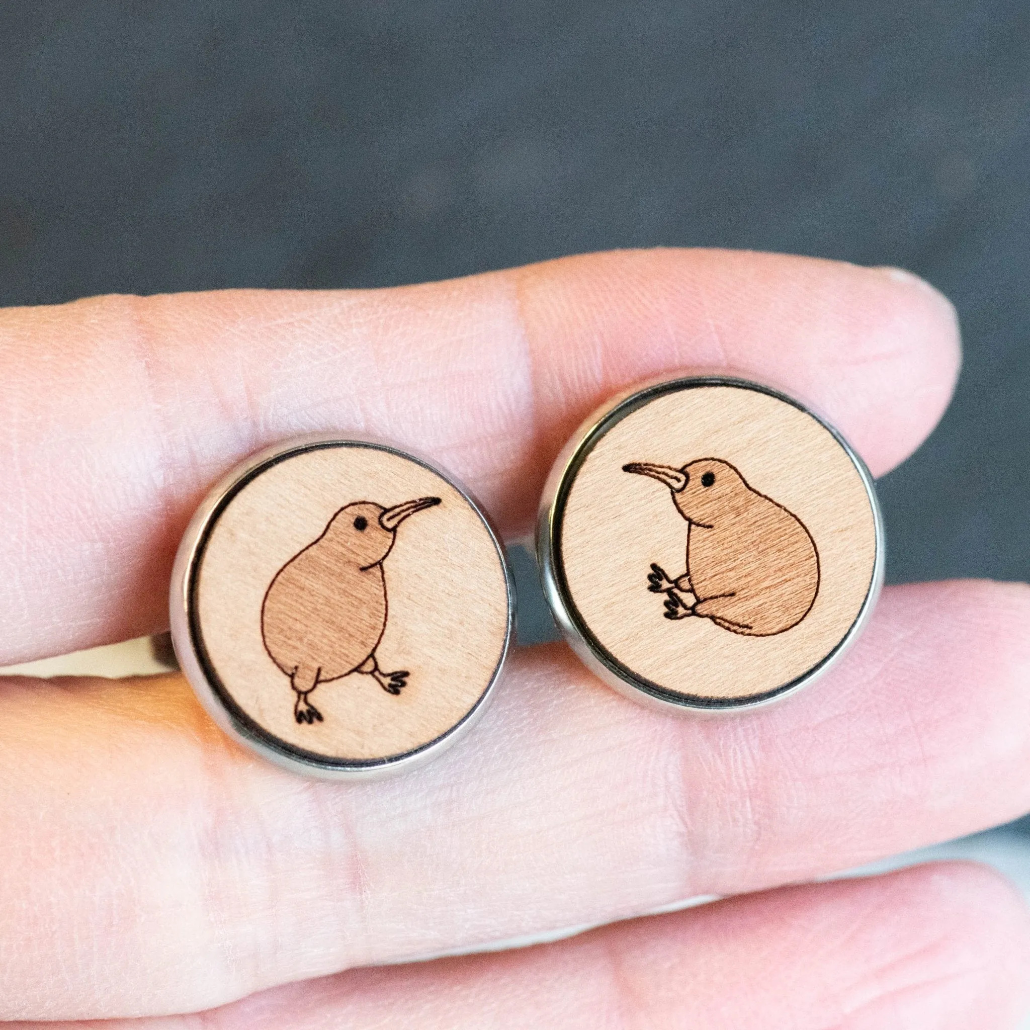 Kiwi Bird Cherry Wood Cufflinks - CB32007