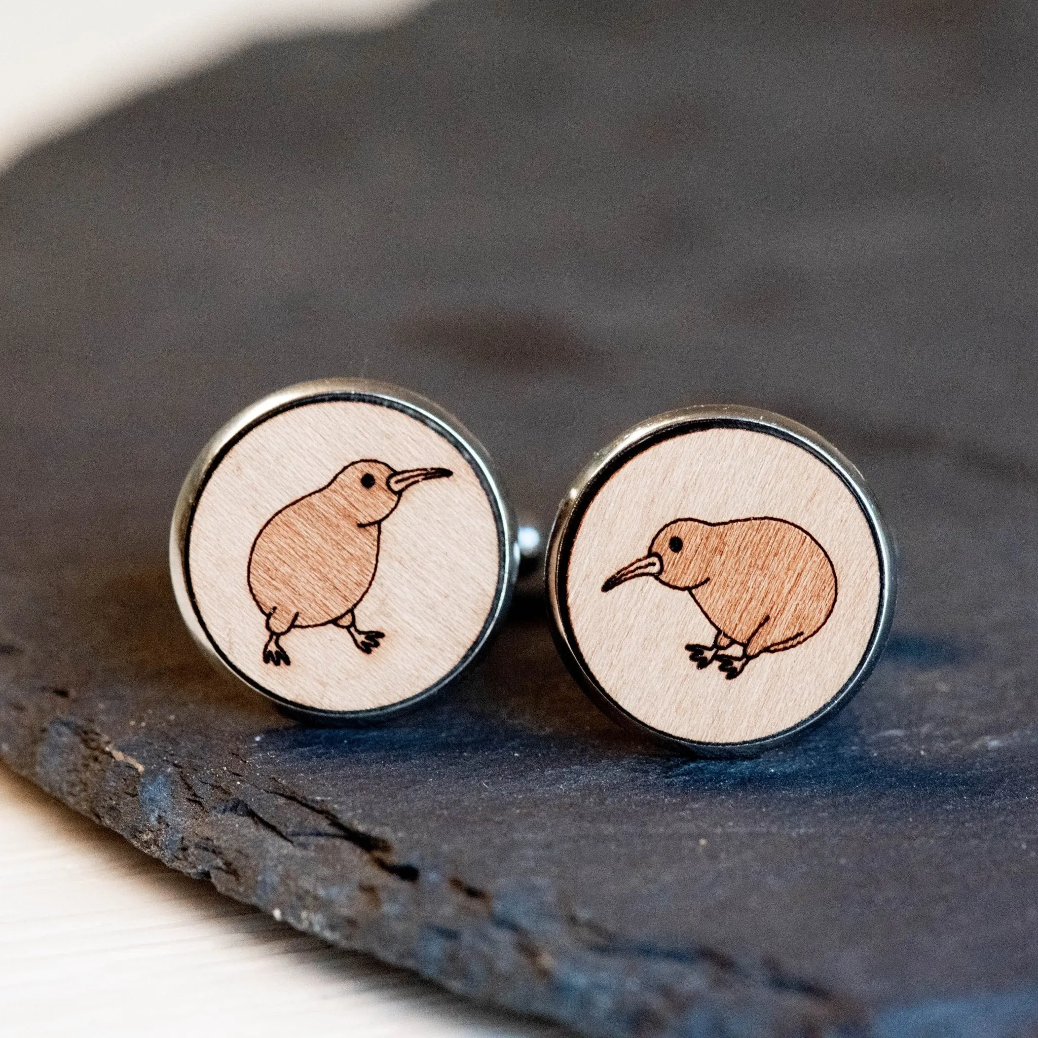 Kiwi Bird Cherry Wood Cufflinks - CB32007