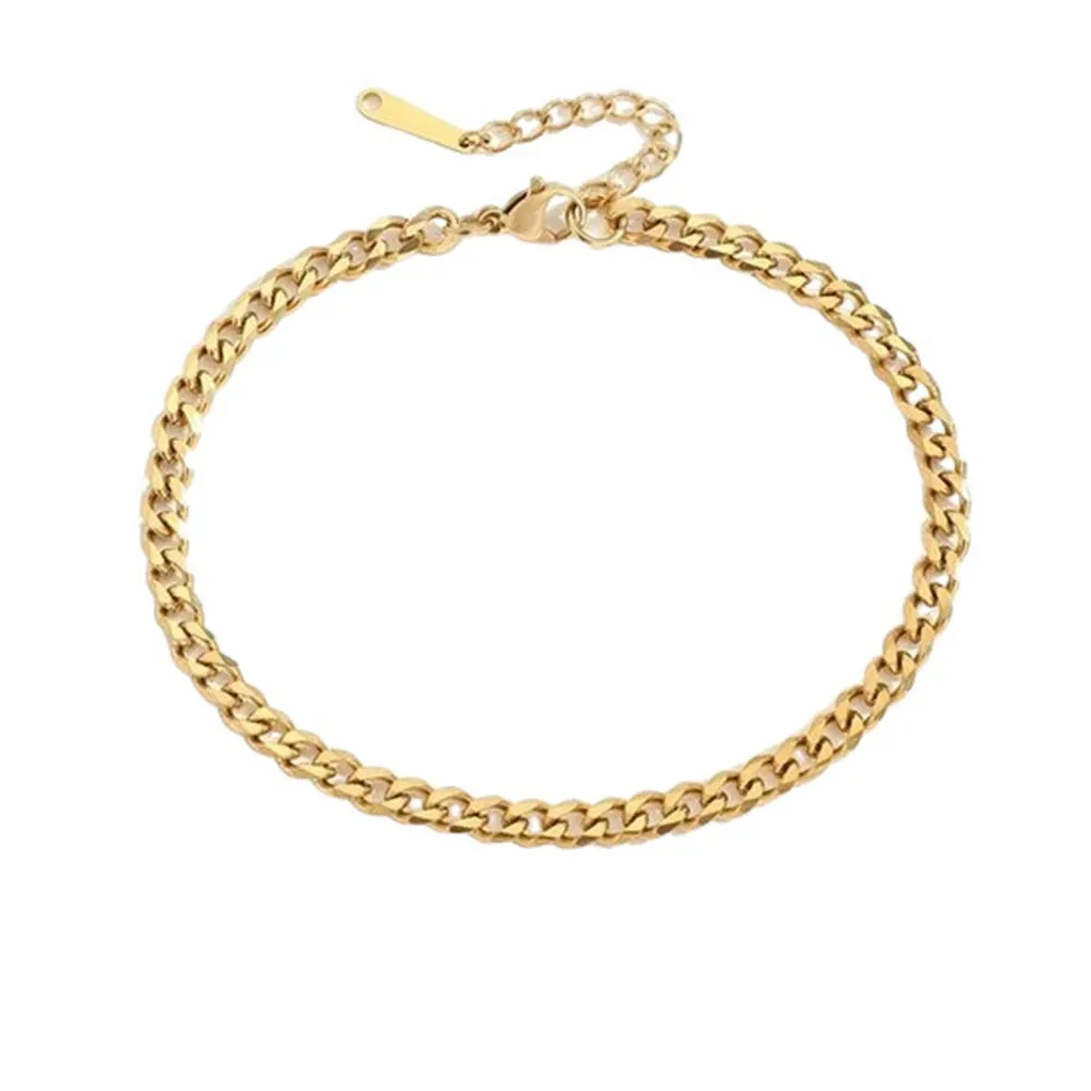 Ladies Gold 316L Stainless Steel Cuban Link Thick Anklet