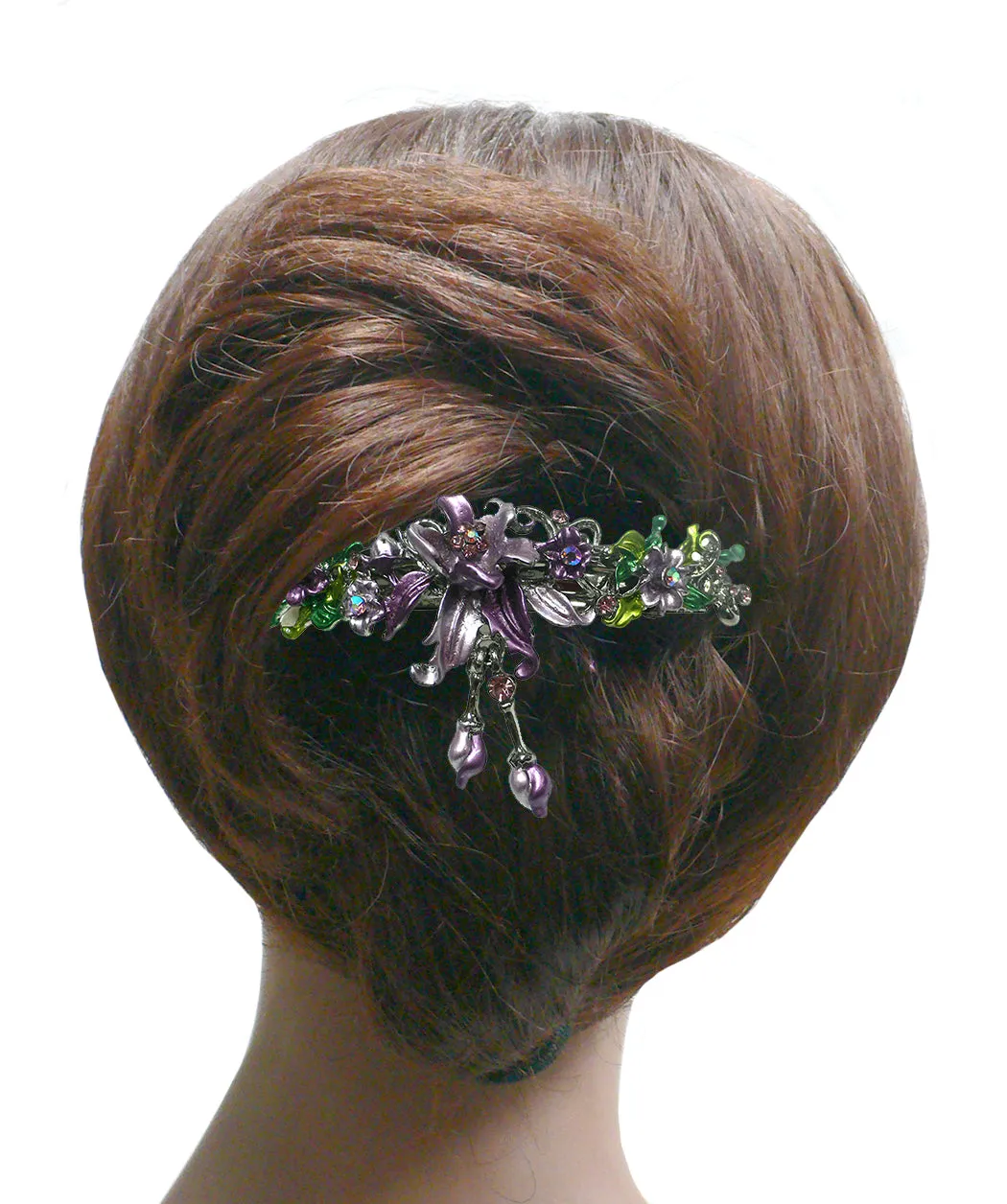 Large Crystal Flower Barrette with Hanging Ornament #YY86010-3
