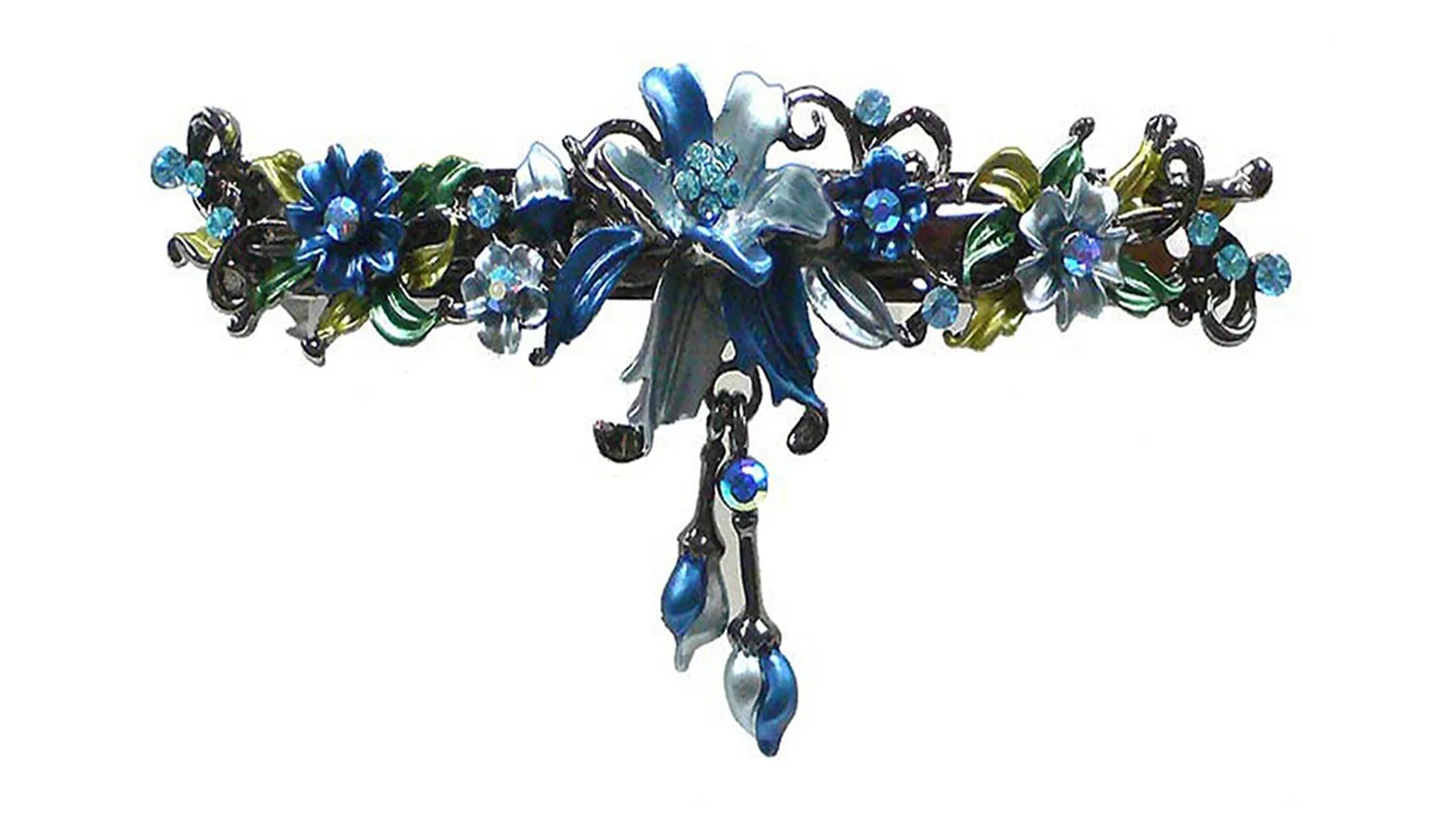 Large Crystal Flower Barrette with Hanging Ornament #YY86010-3