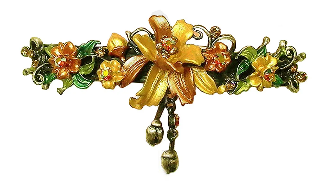 Large Crystal Flower Barrette with Hanging Ornament #YY86010-3