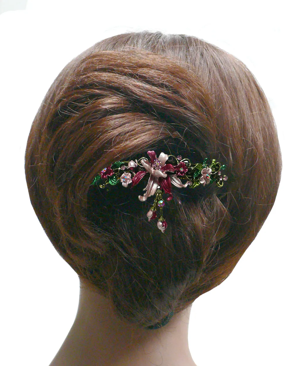 Large Crystal Flower Barrette with Hanging Ornament #YY86010-3