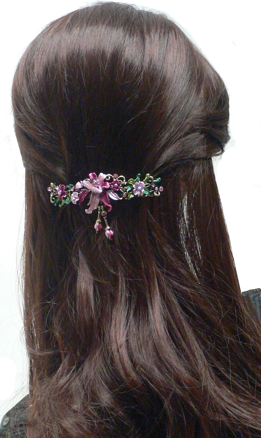 Large Crystal Flower Barrette with Hanging Ornament #YY86010-3