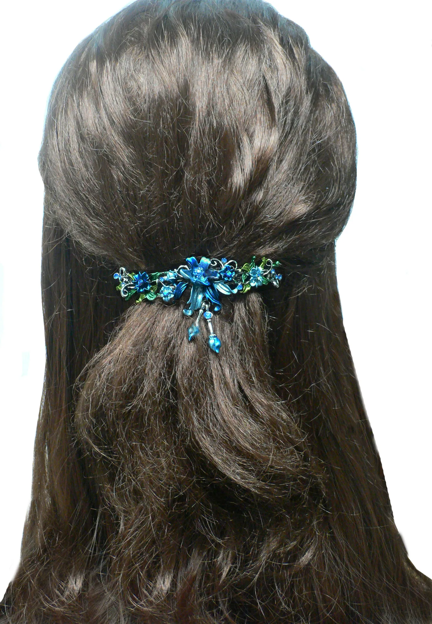 Large Crystal Flower Barrette with Hanging Ornament #YY86010-3