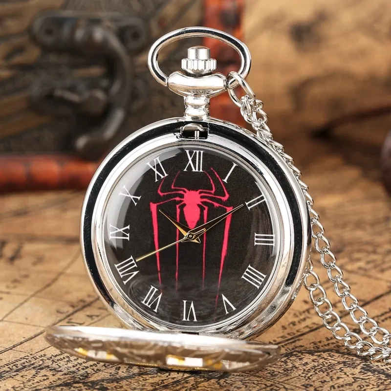 Luxury Spider Hollow Design Black Dial Chain Pendant Mens Pocket Watch