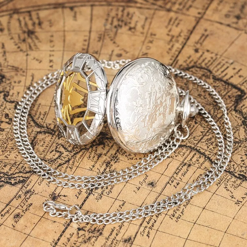 Luxury Spider Hollow Design Black Dial Chain Pendant Mens Pocket Watch
