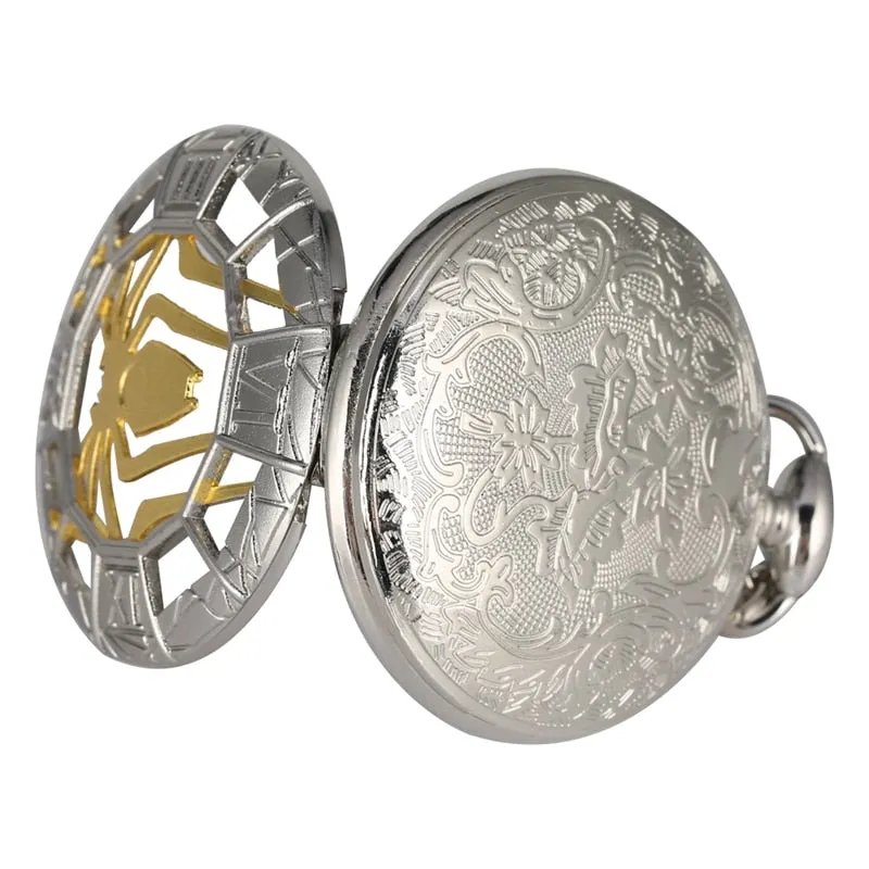 Luxury Spider Hollow Design Black Dial Chain Pendant Mens Pocket Watch