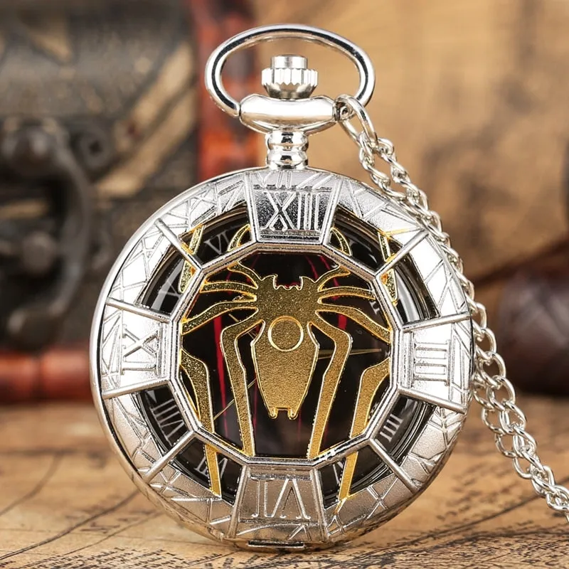 Luxury Spider Hollow Design Black Dial Chain Pendant Mens Pocket Watch
