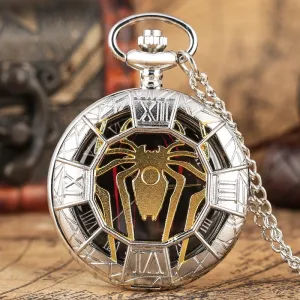 Luxury Spider Hollow Design Black Dial Chain Pendant Mens Pocket Watch