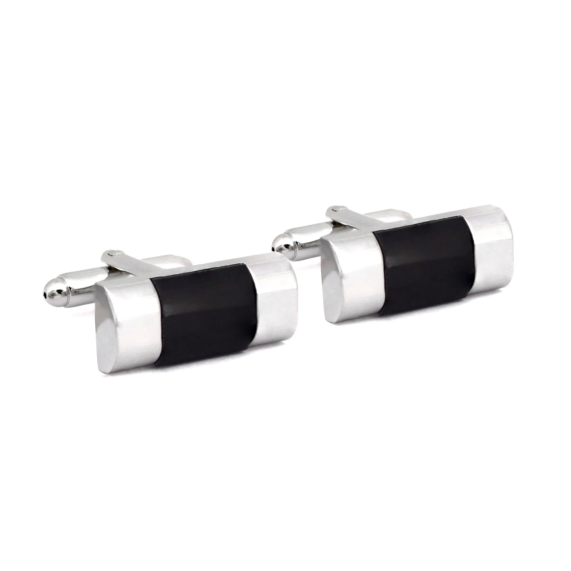 MarZthomson Classic Rectangle Cufflinks with Black Faceted Centerpiece (Online Exclusive)