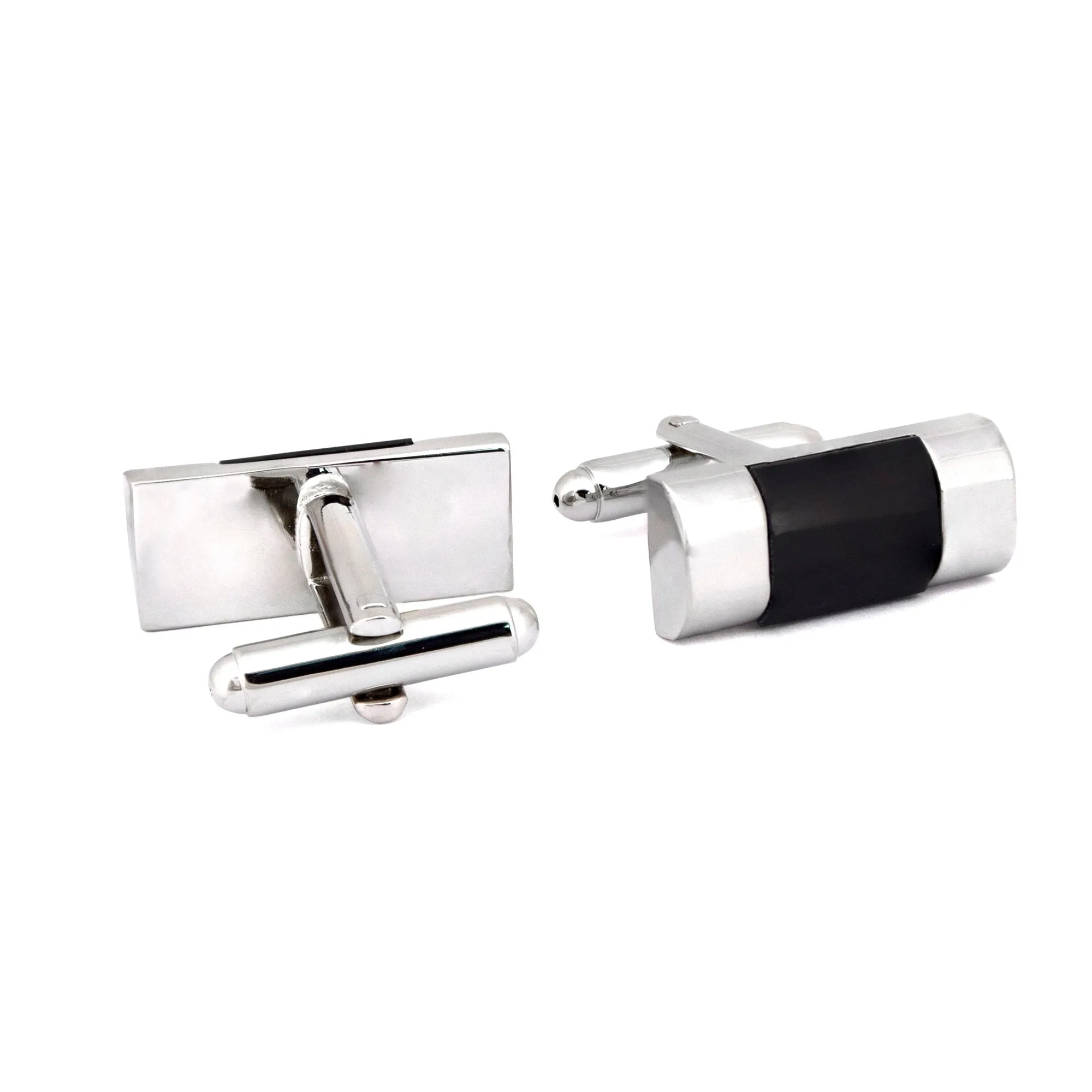 MarZthomson Classic Rectangle Cufflinks with Black Faceted Centerpiece (Online Exclusive)