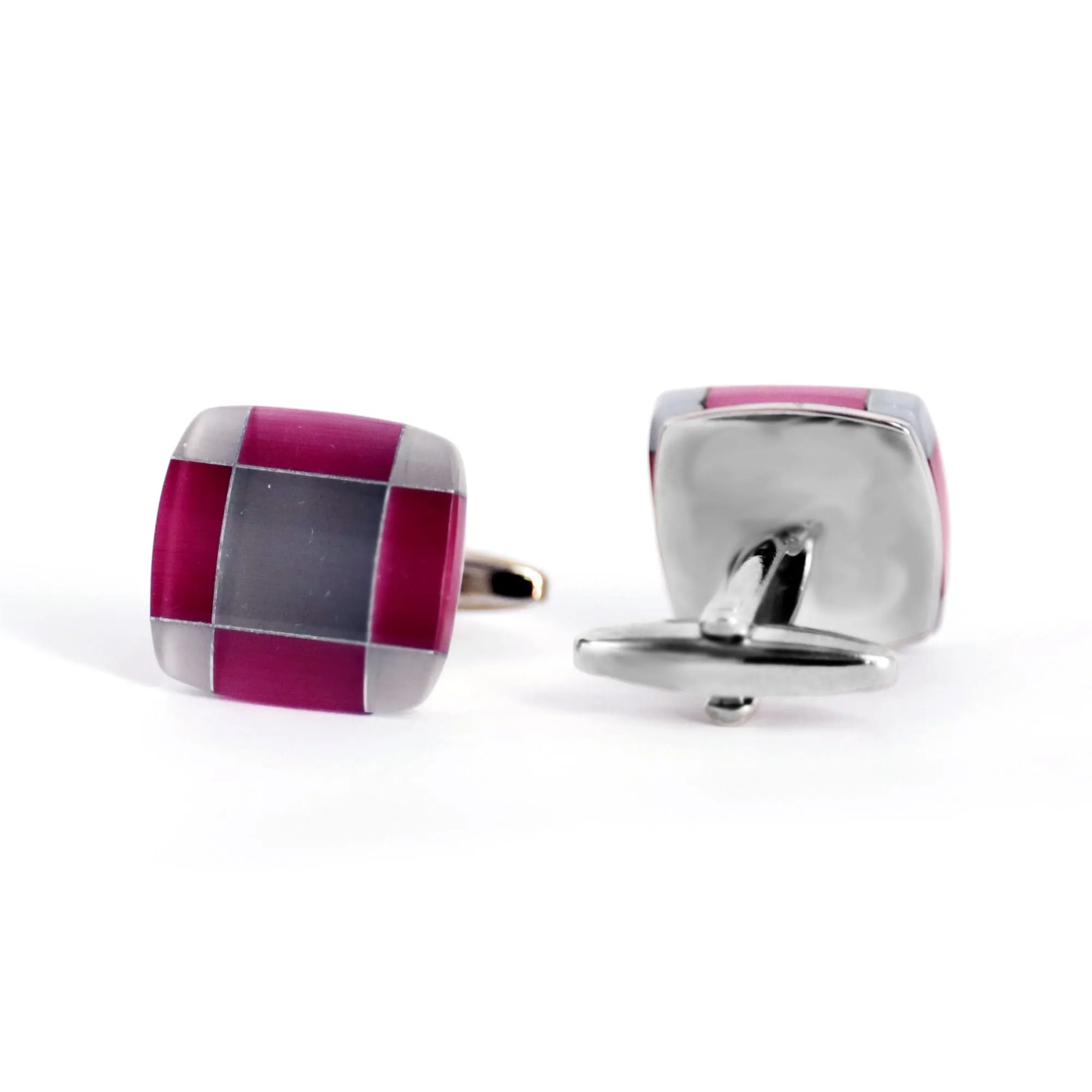 MarZthomson Light Pink Tartan Fusion Square Cufflinks (Online Exclusive)