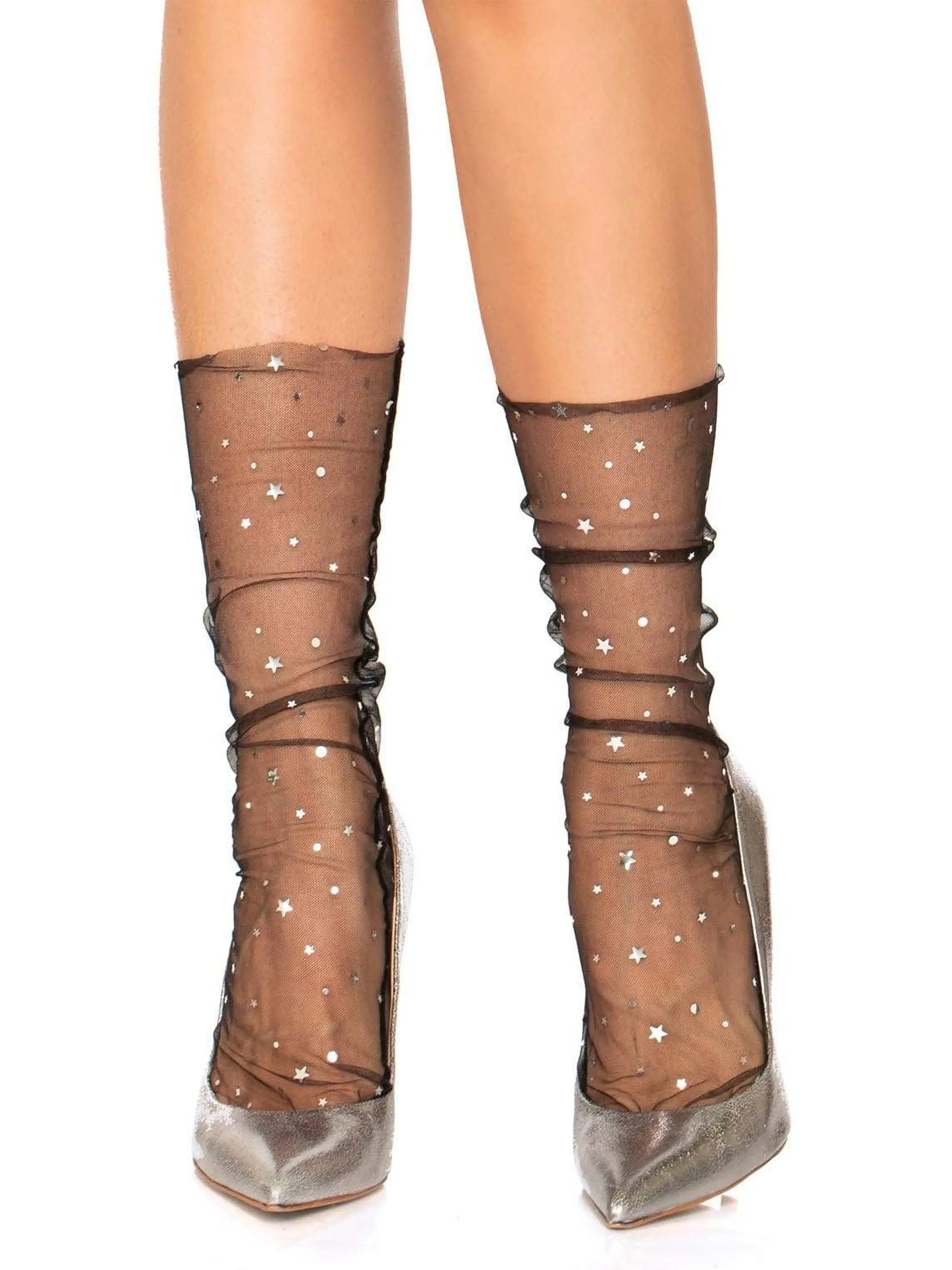 Midnight Sheer Tulle Star and Moon Socks in Black