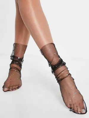 Midnight Sheer Tulle Star and Moon Socks in Black