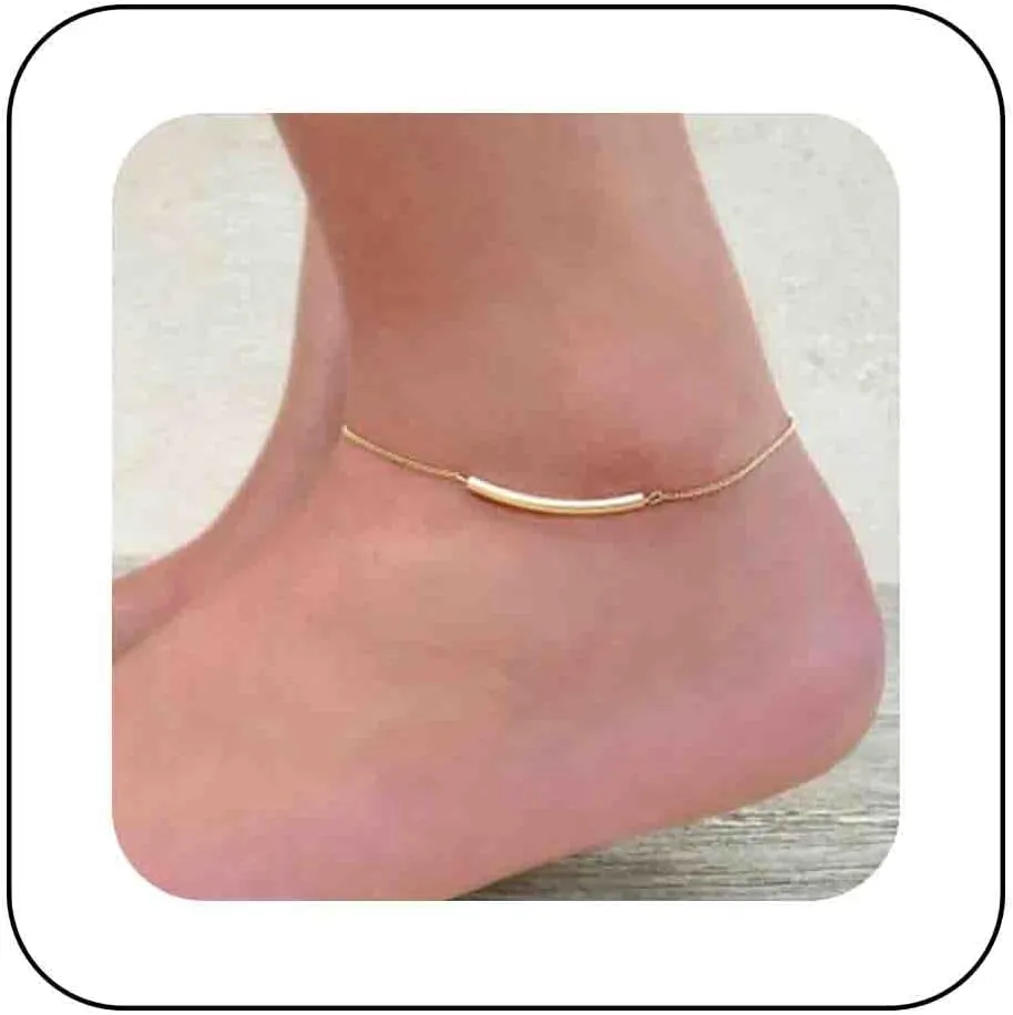 Minimalist Gold Anklet Chain Curved Tube Bar Anklet Bracelets Gold Curved Foot Chain Anklet Long Bar Anklet Bracelet Jewelry for Women