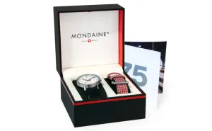 Mondaine CLASSIC 75 YEARS ANNIVERSARY SET 30mm, black leather watch, A658.30323.75SET