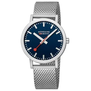 MONDAINE CLASSIC DEEP OCEAN BLUE LARGE SILVER-CASE WATCH A660.30360.40SBJ  40MM