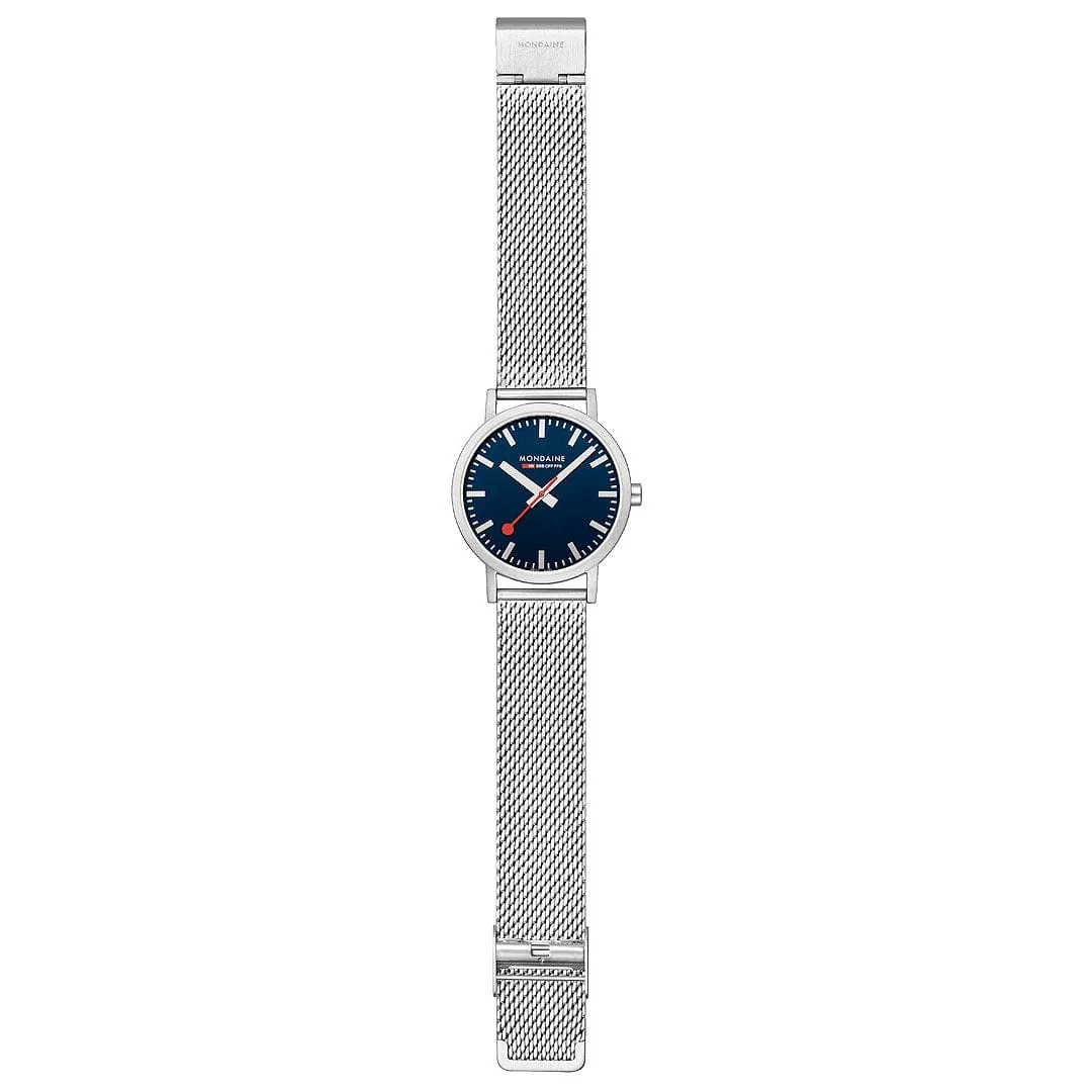 MONDAINE CLASSIC DEEP OCEAN BLUE LARGE SILVER-CASE WATCH A660.30360.40SBJ  40MM