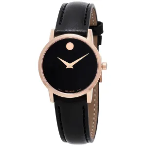 Movado Museum Classic Black Dial Black Leather Ladies Watch 0607276