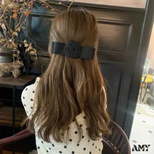 Oversized Bow Knot Fabric Rose Top Clip Hair Accessory for Christmas