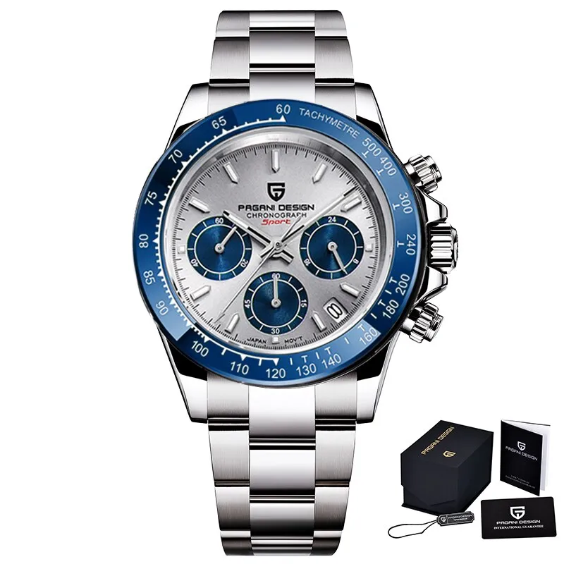 PAGANI DESIGN Mens watches Quartz watch men business automatic date watch for men 100M Waterproof Japan VK63 Chronograph