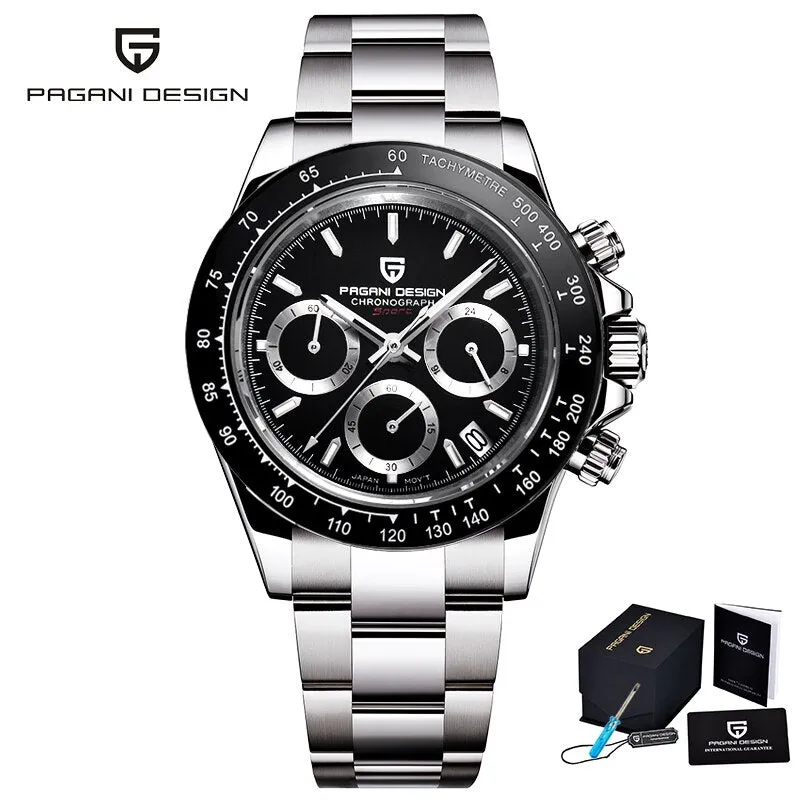PAGANI DESIGN Mens watches Quartz watch men business automatic date watch for men 100M Waterproof Japan VK63 Chronograph