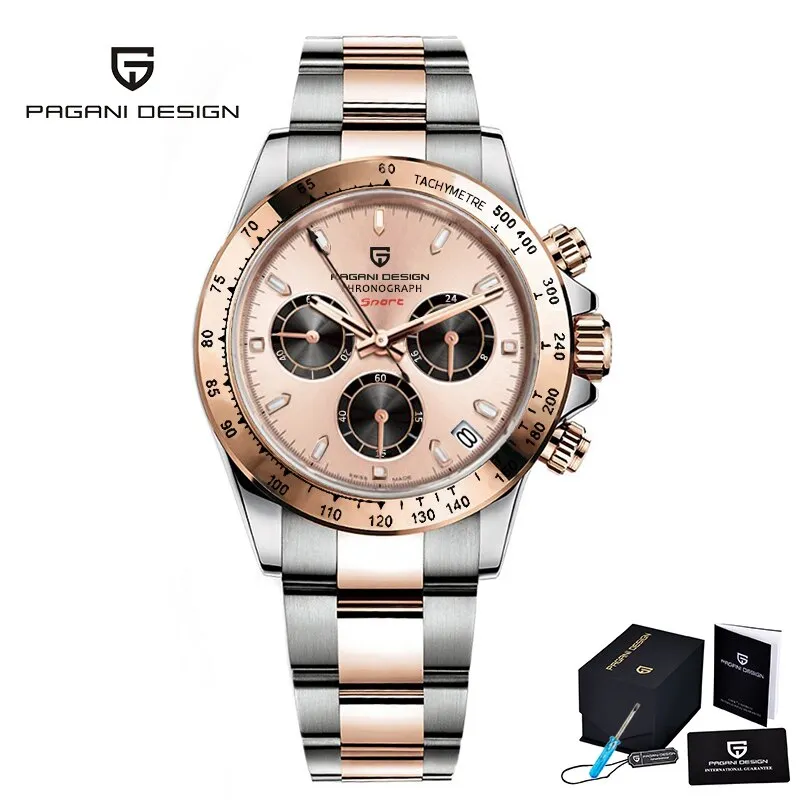 PAGANI DESIGN Mens watches Quartz watch men business automatic date watch for men 100M Waterproof Japan VK63 Chronograph
