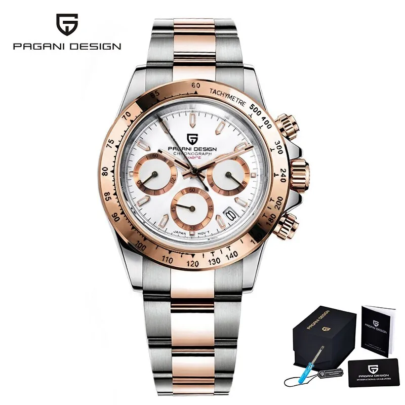 PAGANI DESIGN Mens watches Quartz watch men business automatic date watch for men 100M Waterproof Japan VK63 Chronograph
