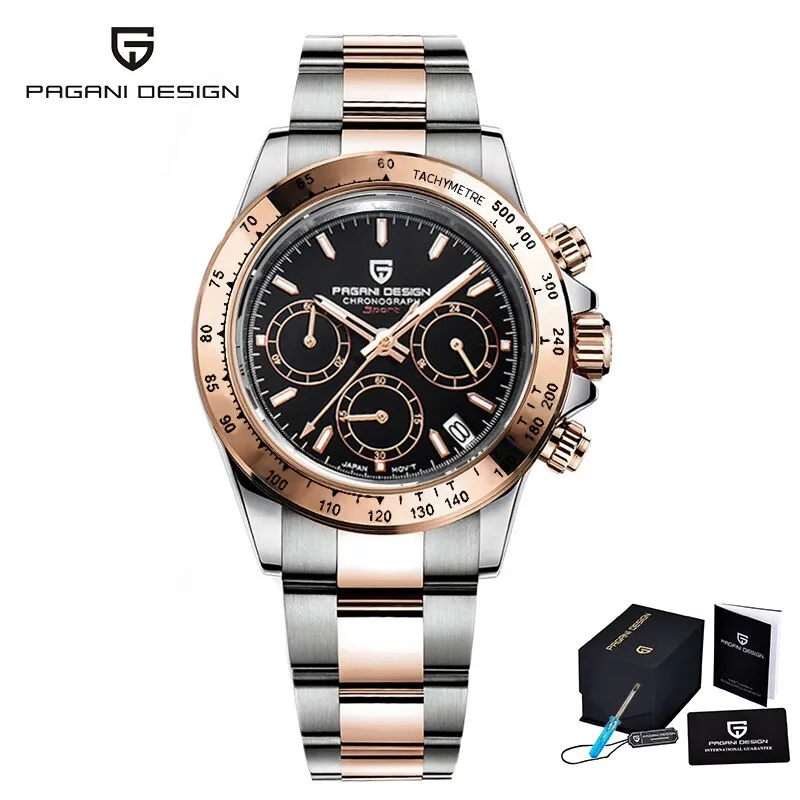 PAGANI DESIGN Mens watches Quartz watch men business automatic date watch for men 100M Waterproof Japan VK63 Chronograph