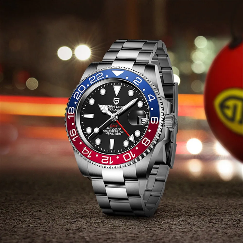 PAGANI DESIGN Sapphire Glass 40MM Ceramic GMT Mechanical Watches 100m Waterproof Classic Fashion Luxury Automatic Watch for Men