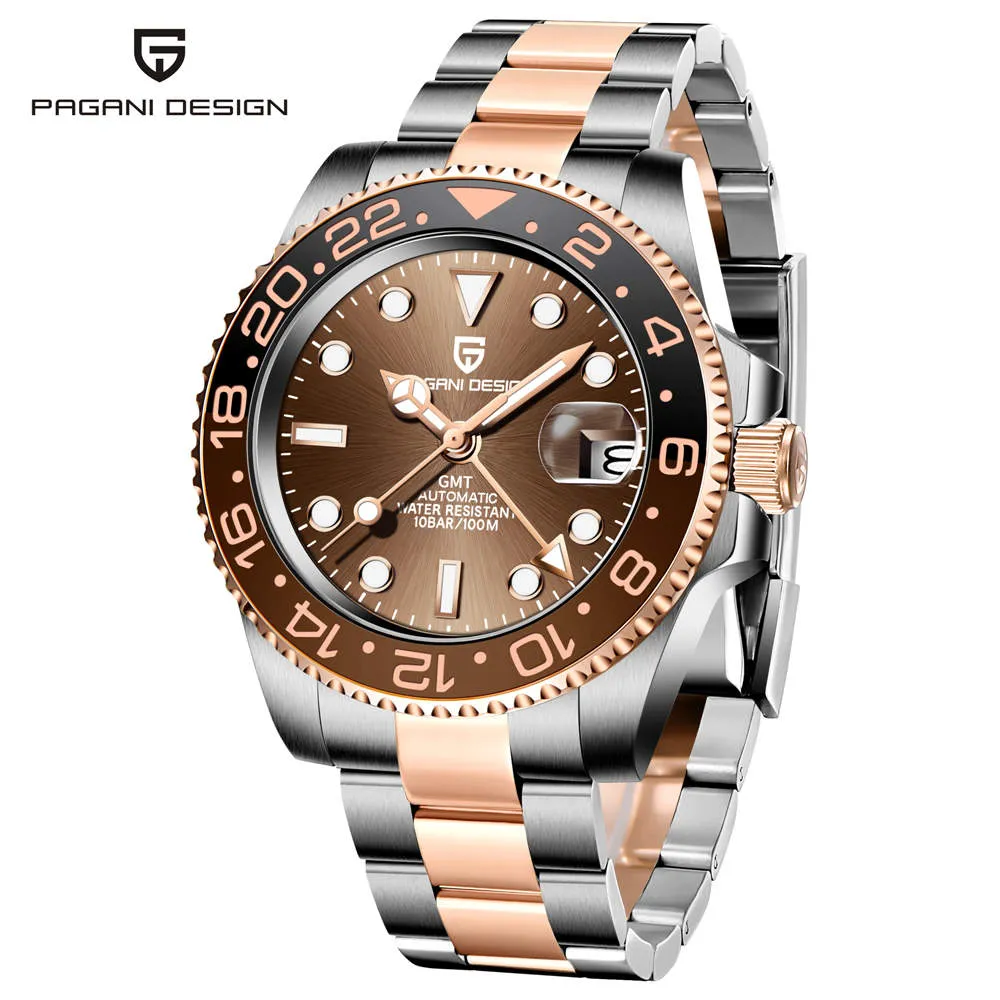 PAGANI DESIGN Sapphire Glass 40MM Ceramic GMT Mechanical Watches 100m Waterproof Classic Fashion Luxury Automatic Watch for Men