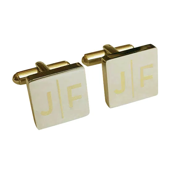 Personalised Engraved Split Letter Square Gunmetal Cufflinks